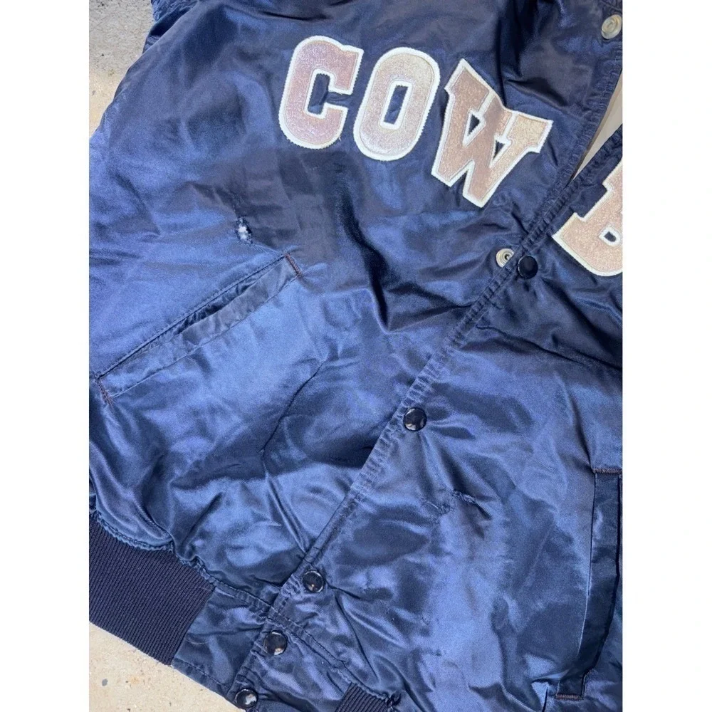 Vintage 90s Dallas Cowboys Starter Satin Varsity Jacket Navy Blue Mens Large‎